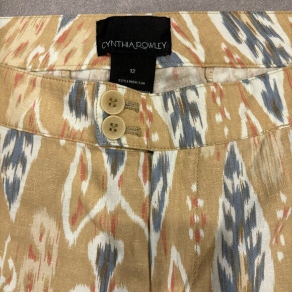 CYNTHIA ROWLEY Linen Printed Straight Leg Pants Size 12 NWT - Picture 4 of 5